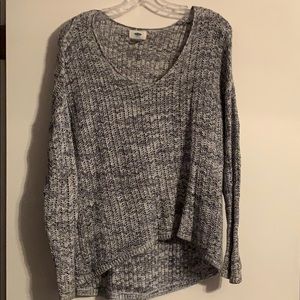 Knit blue and white v-neck sweater